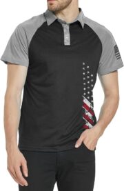 Men's Polo Shirt Short Sleeve Quick Dry American Flag Print Graphic Split Color Golf Shirt for Sport - Image 2