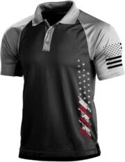 Men's Polo Shirt Short Sleeve Quick Dry American Flag Print Graphic Split Color Golf Shirt for Sport - Image 4