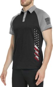 Men's Polo Shirt Short Sleeve Quick Dry American Flag Print Graphic Split Color Golf Shirt for Sport - Image 3