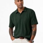 JMIERR Mens Polo Shirt Textured Knit Button Casual Short Sleeve Summer Vacation Beach Stretchy