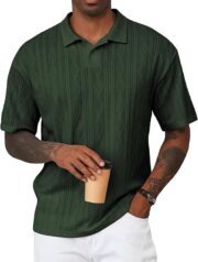 JMIERR Mens Polo Shirt Textured Knit Button Casual Short Sleeve Summer Vacation Beach Stretchy - Image 3