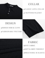 PJ PAUL JONES Mens Knit Polo Shirt Short Sleeve Hollow Out Knit Shirt Texture Knitted Polo - Image 4