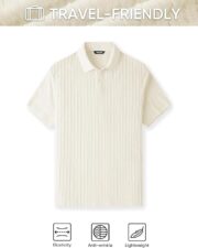 JMIERR Mens Casual Polo Shirt Summer Short Sleeve Vacation Button Beach Knit Stretchy Golf Shirts - Image 3