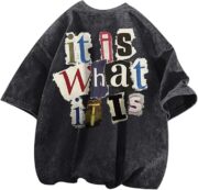 Men's Graphic Tees Funny Letter Print Vintage Oversize T Shirts Acid Wash Shirt