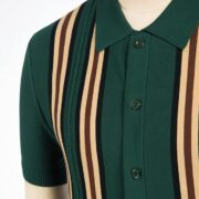 PJ PAUL JONES Mens Polo Shirts Vintage Striped Button Down Knitted Golf Shirts - Image 3