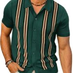 PJ PAUL JONES Mens Polo Shirts Vintage Striped Button Down Knitted Golf Shirts