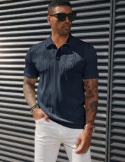 PJ PAUL JONES Mens Polo Shirts Textured Knit Polo Stretchy Regular Fit Collared Golf Shirts - Image 4