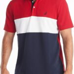 Nautica Men's Short Sleeve 100% Cotton Pique Color Block Polo Shirt