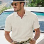 JMIERR Mens Casual Polo Shirt Summer Short Sleeve Vacation Button Beach Knit Stretchy Golf Shirts