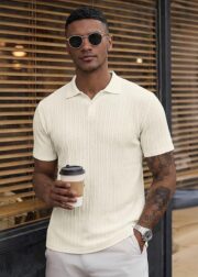 JMIERR Mens Casual Polo Shirt Summer Short Sleeve Vacation Button Beach Knit Stretchy Golf Shirts - Image 6